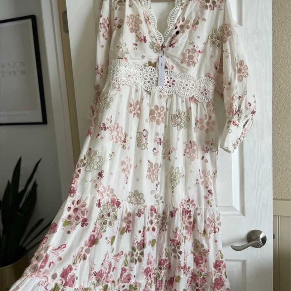ASOS eyelet embroidery twist front midi dress with puff sleeves and floral print